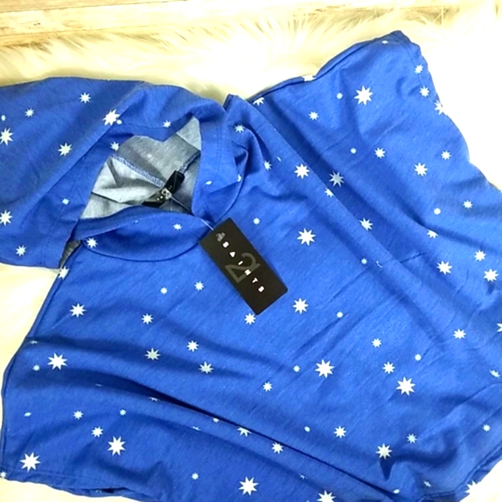 NWT, Saints21,0173,Blu white stars hoodie crop top, SUPER CUTE, Sz S
